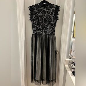 Black lace dress with Queen Anne neckline Size Small